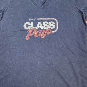 Peterbilt T-Shirt Size XL 90s Navy Blue V Neck Trucks Class Pays Slogan Vintage